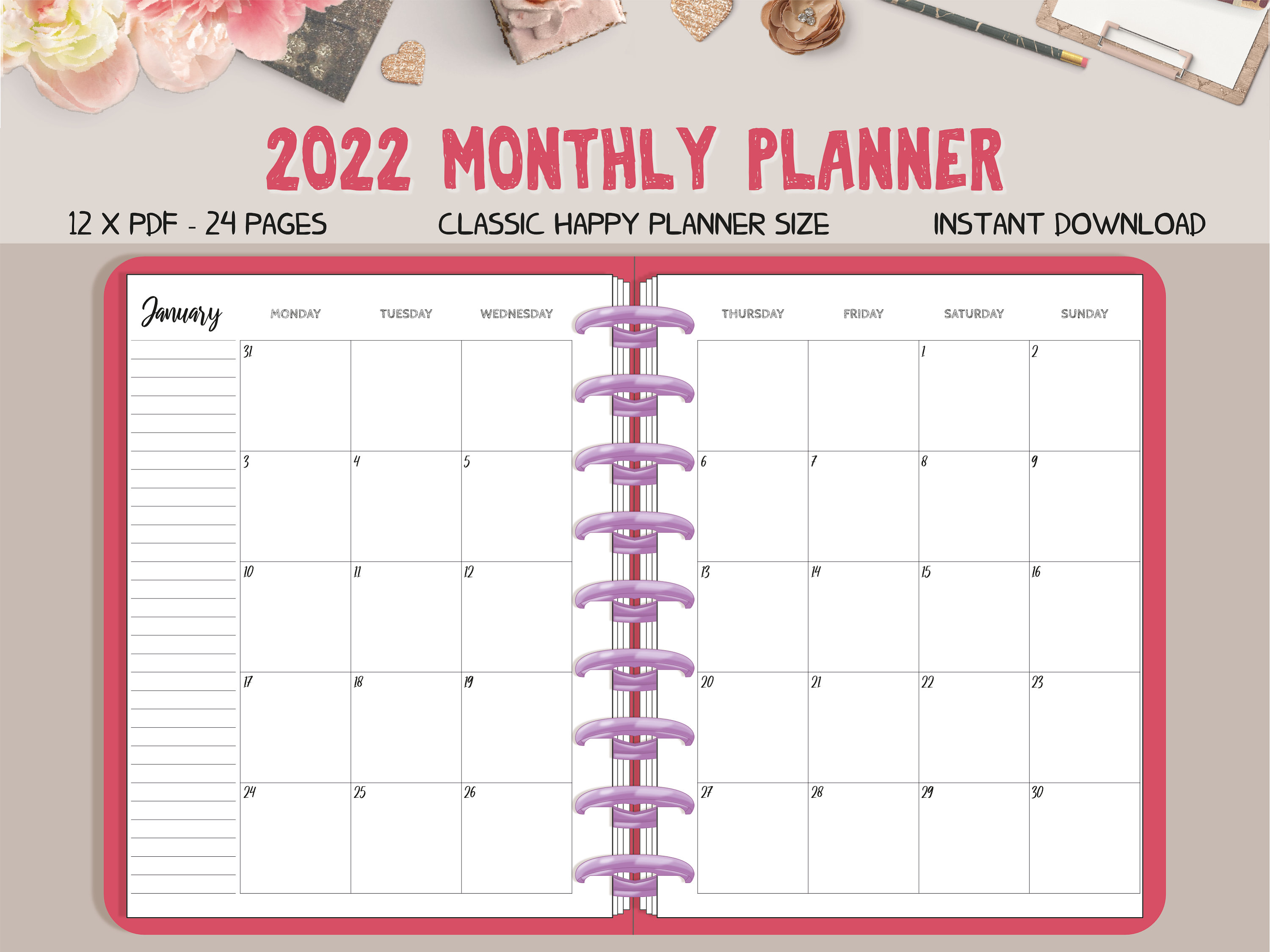 2022 Monthly Planner Printable Classic Planner Inserts