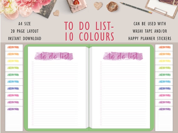 To Do List Printable, A4 Planner Printable in Rainbow Colors