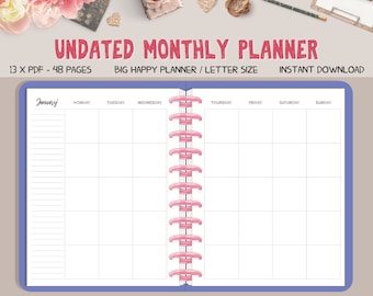 Undated Monthly Planner Printable, Big Planner Printable / Letter Size Planner Inserts
