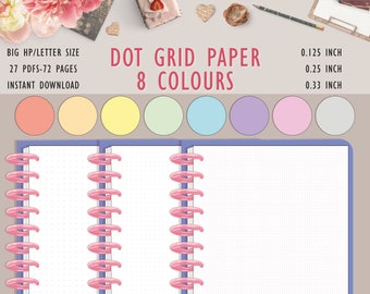 Dot Grid Paper Printable, Big Planner Printable / Letter Size Planner Printable, 8 Colours
