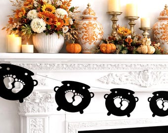 Halloween Baby Shower Banner: Cauldron Baby Feet Garland