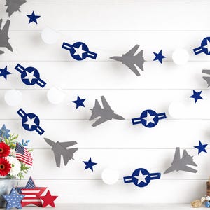 Air Force Party Garland: Military Jet, Roundel & Star Decorations, Aviation Party Decor
