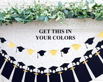 Graduation Photo Banner Garland | Black & Gold Grad Party Decor | Custom Colors| Class of 2026 Decorations