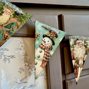 Vintage Santa and Reindeer banner - Vintage Santa, Snowman, Reindeer Vintage Style Garland