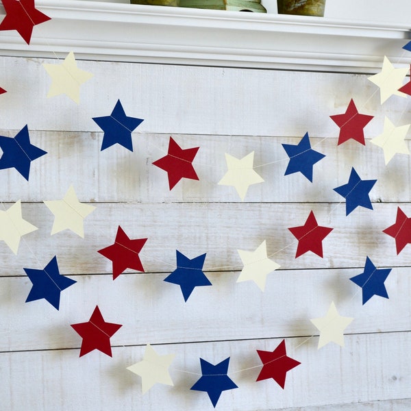 Star Garland, Old Glory Decor, Patriotic Star garland 4th of July party decor, Rustic Star banner, Patriotic banner, star banner