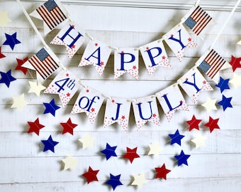 Citizenship Party Vintage Valentine Fabric Heart Flag Garland Independence Day Patriotic Banner 4th of July Bunting Photo Prop