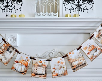Pumpkin Autumn Garland: Rustic Fall Mantel Banner