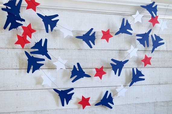 Air Force Fighter Jet Party Decorations - Military Graduation Banner - Jet Airplane Banner - Pilot Retirement Garland Il_570xn