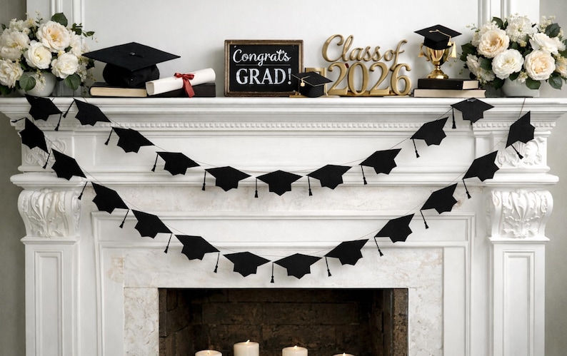 Graduation Cap Garland: Custom Colors - your choice image 3