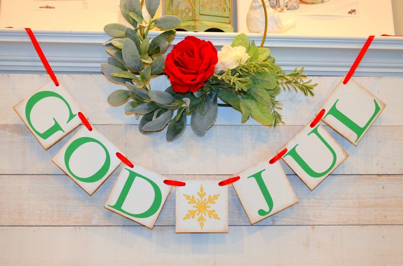 Norwegian Holiday Decorations Scandanavain Christmas Decor Happy Christmas Nordic Decor Swedish Christmas Banner GOD JUL banner