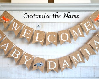 Woodland Baby Shower Decorations, Woodland Baby Banner, Baby Boy shower Decorations, Name banner