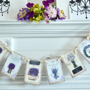 Carte Postale Provence Lavender Flowers Banner, French Country Lavender Garland, Cottage Style Vintage Style Garland