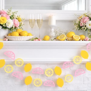 Guirnalda de limonada: pancarta de fiesta con rodajas de limón amarillas y rosas -