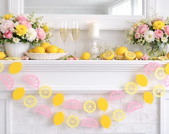 Lemonade Garland: Yellow & Pink Lemon Slice Party Banner -