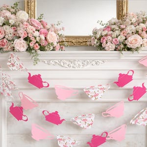 Floral Tea Party Garland: Pink Teacup & Teapot Banner