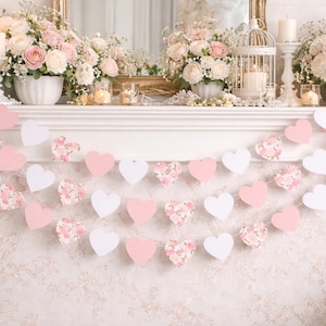 Floral Heart Garland: Shabby Chic Pink Rose, 10 ft