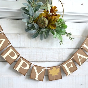 Happy Fall sign, Fall Banner, Rustic Fall sign, rustic fall banner, leaf garland, fall decorations, Burlap fall banner
