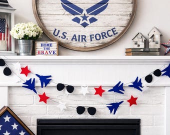 Fighter Jet Birthday Banner: Red, White, and Blue Stars & Sunglasses