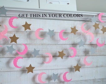 Love you to the moon and back, moon and stars decor, baby shower decor, twinkle twinkle little star, star garland, nursery decorations