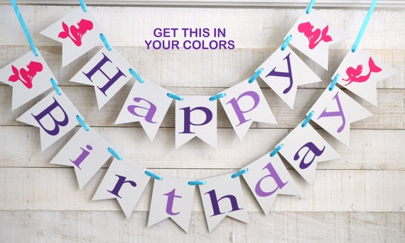 Mermaid Birthday banner, Happy Birthday banner, Mermaid party decorations, Under the sea party decorations, mermaid garland Il_570xn