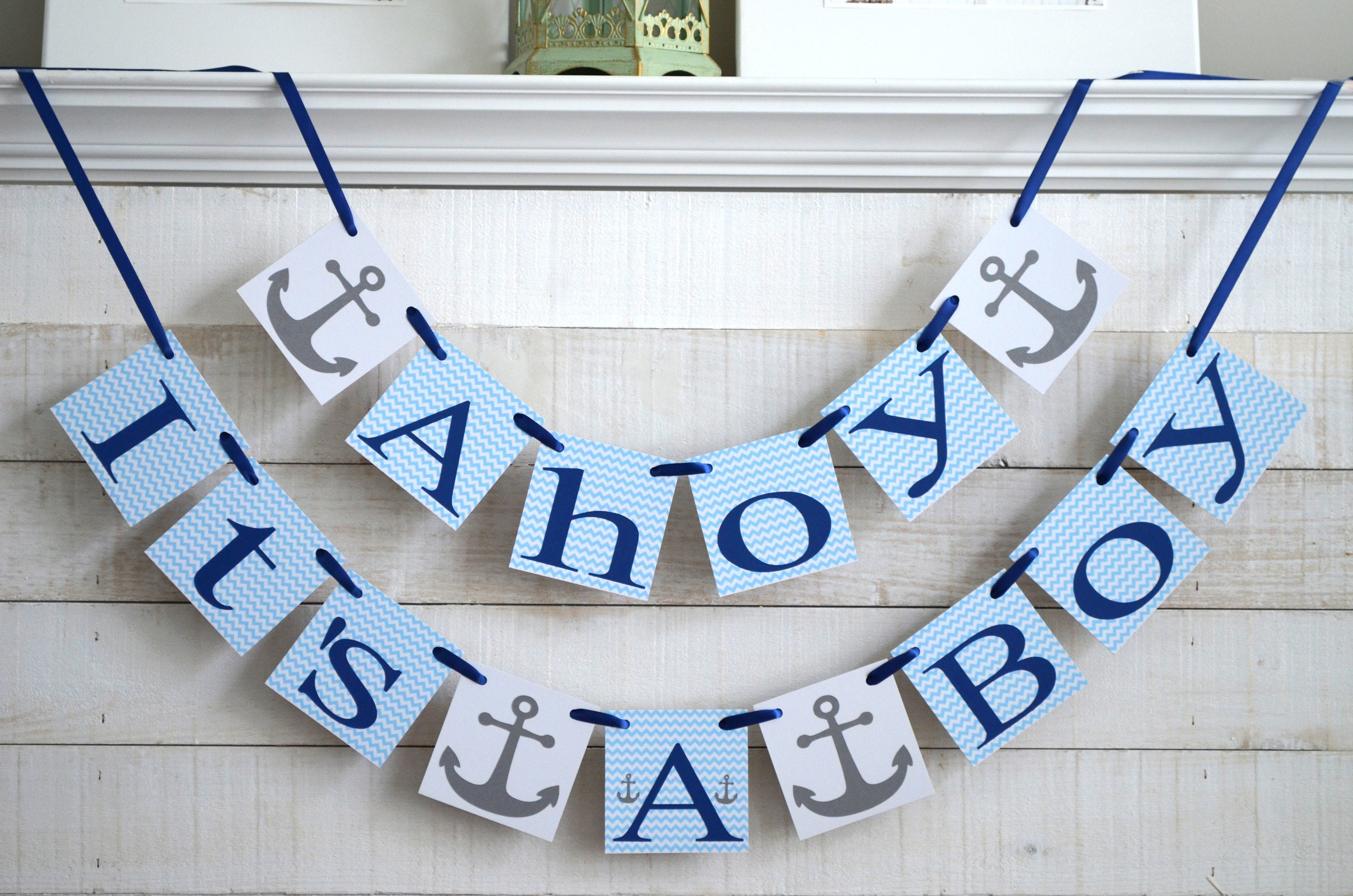 Nautical Baby Shower Banner: Ahoy It's a Boy, Anchor Theme - Etsy, image size:3000x1987