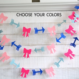 Bows or Arrows garland, gender reveal party decorations, gender reveal baby shower, baby shower decorations, boy or girl