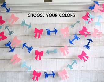 Bows or Arrows garland, gender reveal party decorations, gender reveal baby shower, baby shower decorations, boy or girl