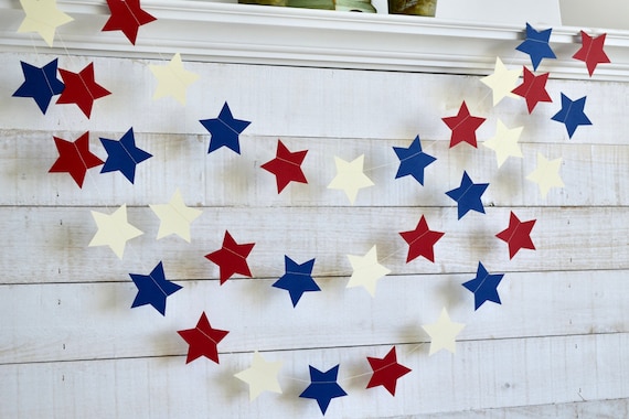 Star Garland, Old Glory Decor, Patriotic Star garland 4th of July party decor, Rustic Star banner, Patriotic banner, star banner Il_570xn