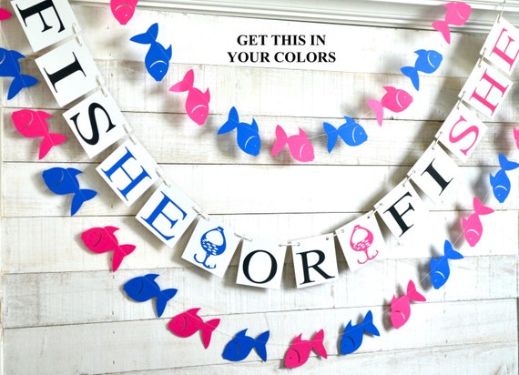 FIShe or FIshe banner, fish theme baby shower, baby shower gender reveal, gender reveal banner Il_570xn