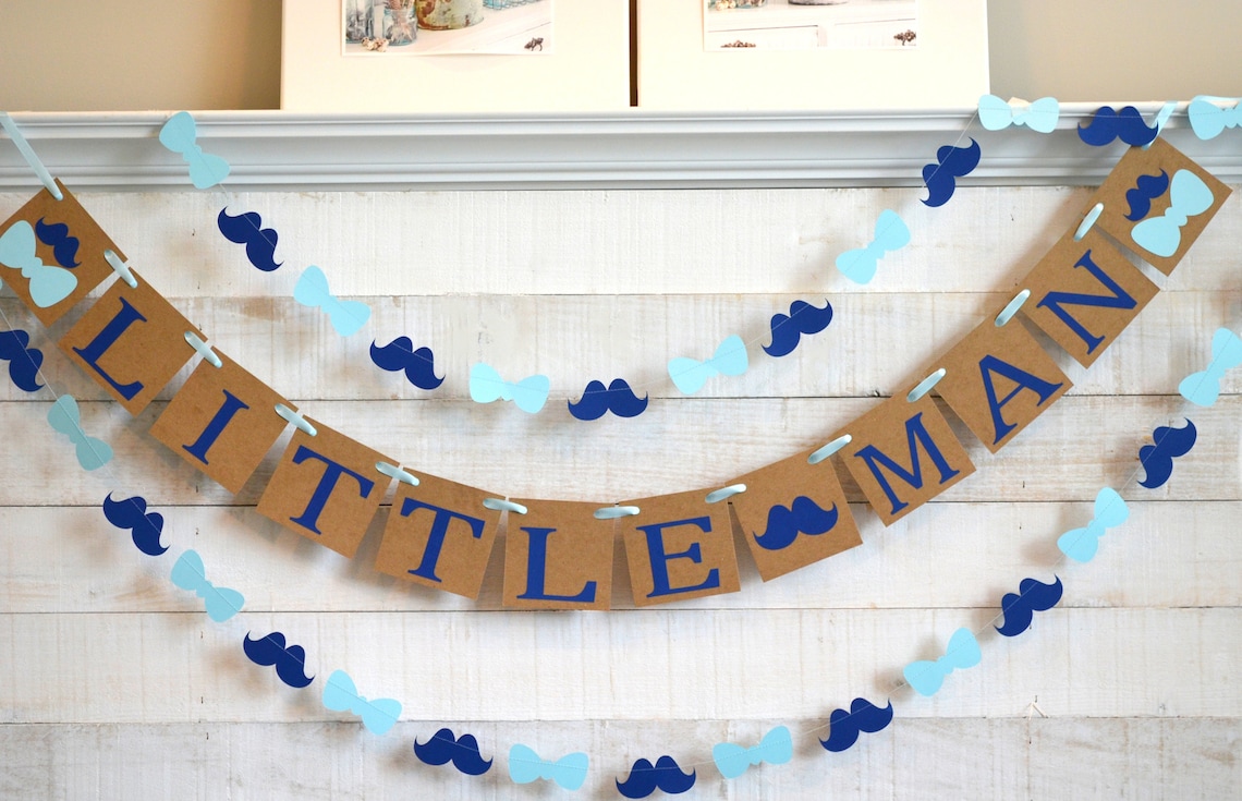FOZEE Little Man Banner With Mustache & Bow Tie - Boy Baby Shower Or 1st Birthday Decoration Banner In Gold Glitter - View #3