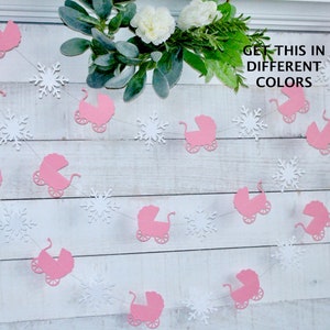 Winter Snowflake Baby Shower Garland: Baby Carriage Decor, 10 feet