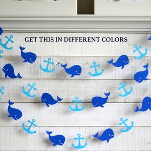 Whale baby shower, whale and anchor garland, baby whale garland, anchor garland, baby shower decor, nautical, whale birthday, boy shower