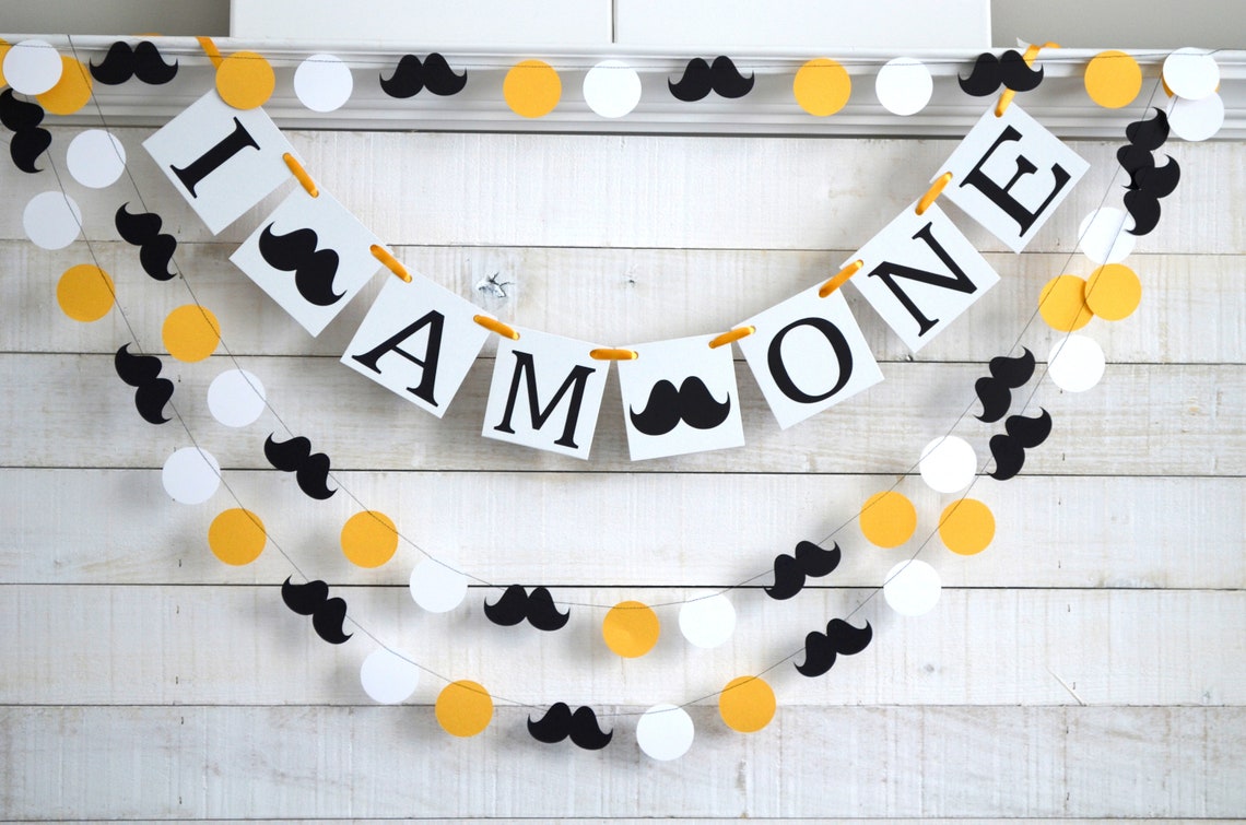 I Am One Banner Baby Boy 1st Birthday Banner Mustache - Etsy