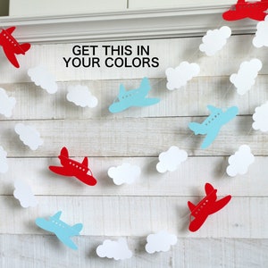 Airplane Garland: Red & Blue, Cloud Nursery Decor (10 ft)