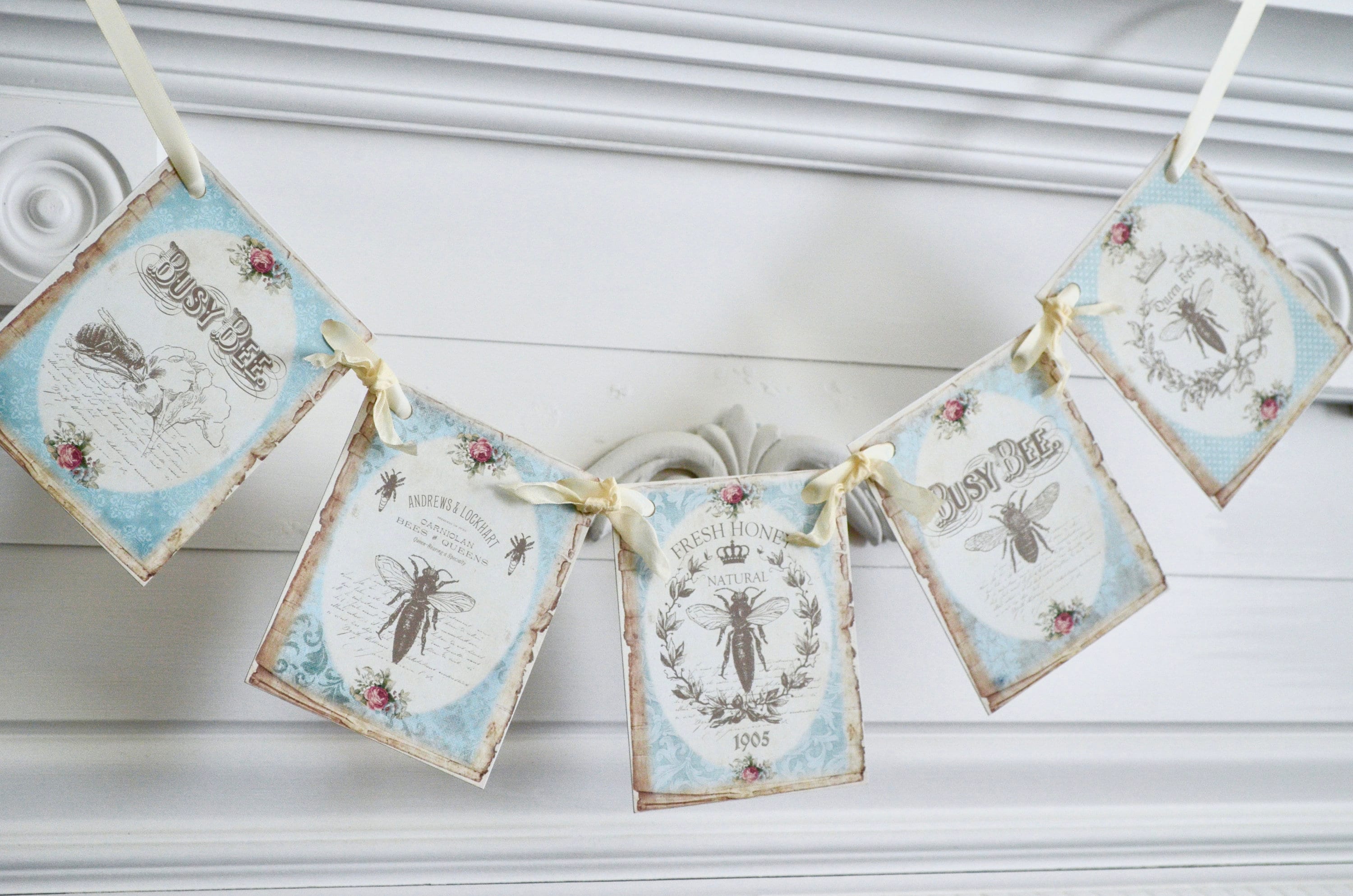 French Queen Bee Abeille Vintage Style Garland Bee Banner Bee French Country banner Bee Banner