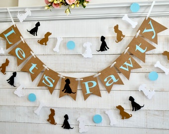 Let's Pawty Banner, Dog Birthday Party Decor, Dog Birthday Banner, Puppy Party, Paw Print, Puppy Themed Party banner, Dog Party decorations