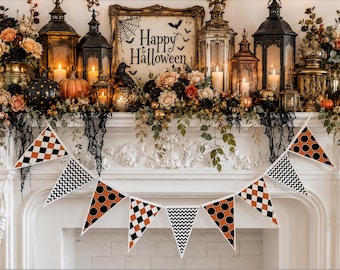 Halloween Cardstock Garland, Black Orange White Patterns, Rustic Farmhouse Mantel Decor