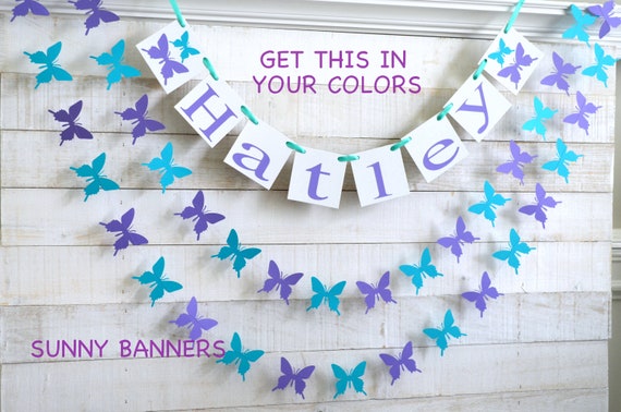 Butterfly Name banner, Personalized Name Banner, Butterfly name banner, butterfly name sign, custom name banner, baby shower banner Il_570xn