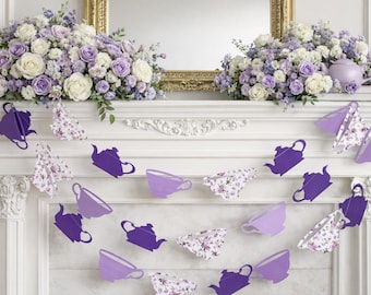 Purple Floral Teapot Teacup Garland: Tea Party Bridal Shower Decor