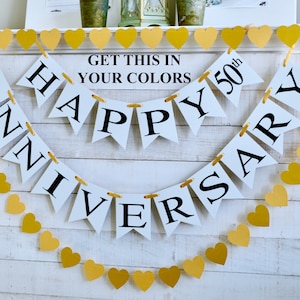 Custom 50th Anniversary Banner: Rustic Party Decor, Gold Garland