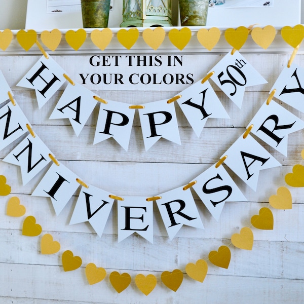 Happy 50th Anniversary banner, Golden Anniversary party decorations, Anniversary Banner, any year, Happy Anniversary banner