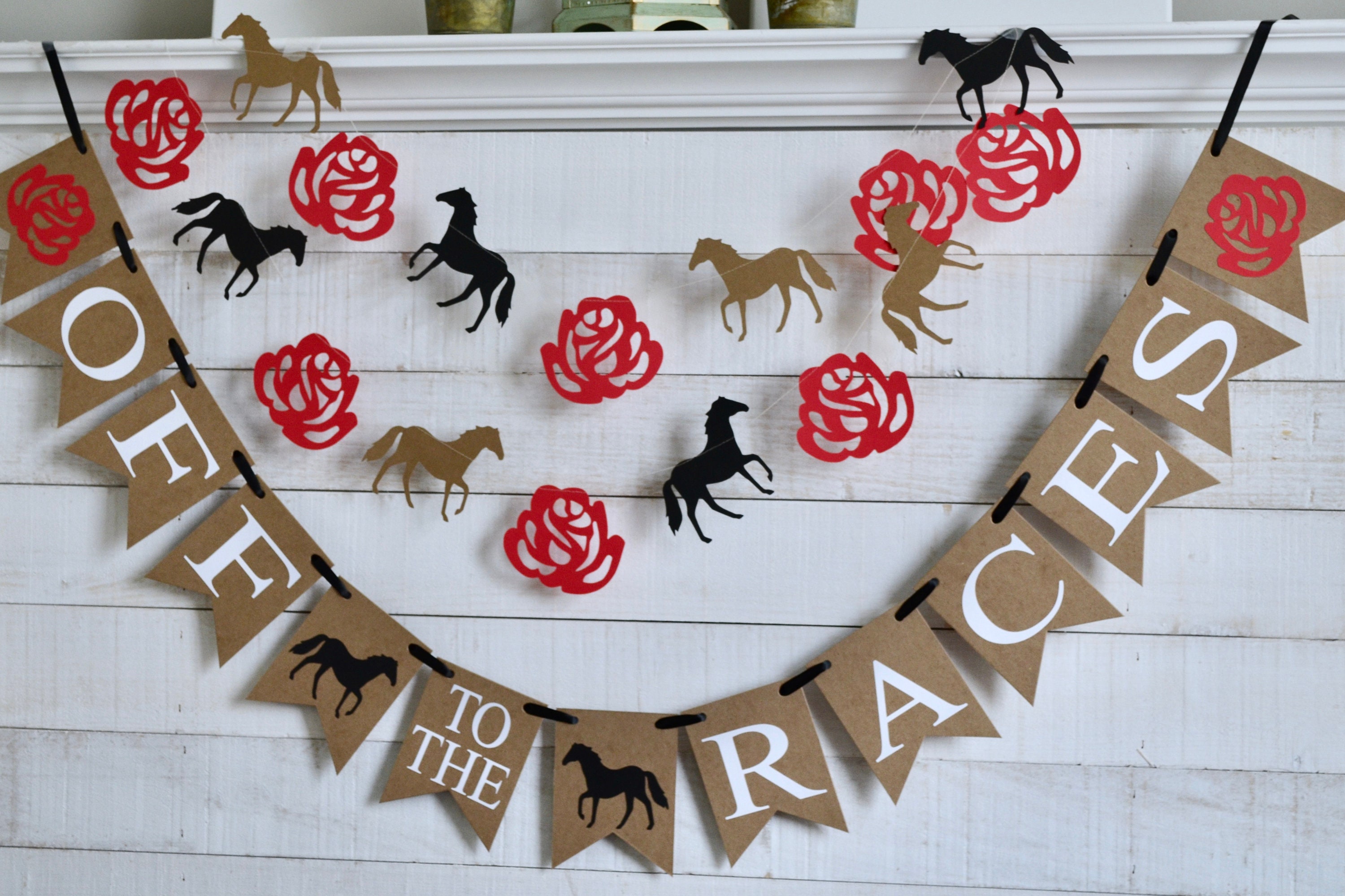 Kentucky Derby Banner Horse Race Party Decorations - Derby Race Run for The Rose Derby Day Holiday Party Banner Decorations