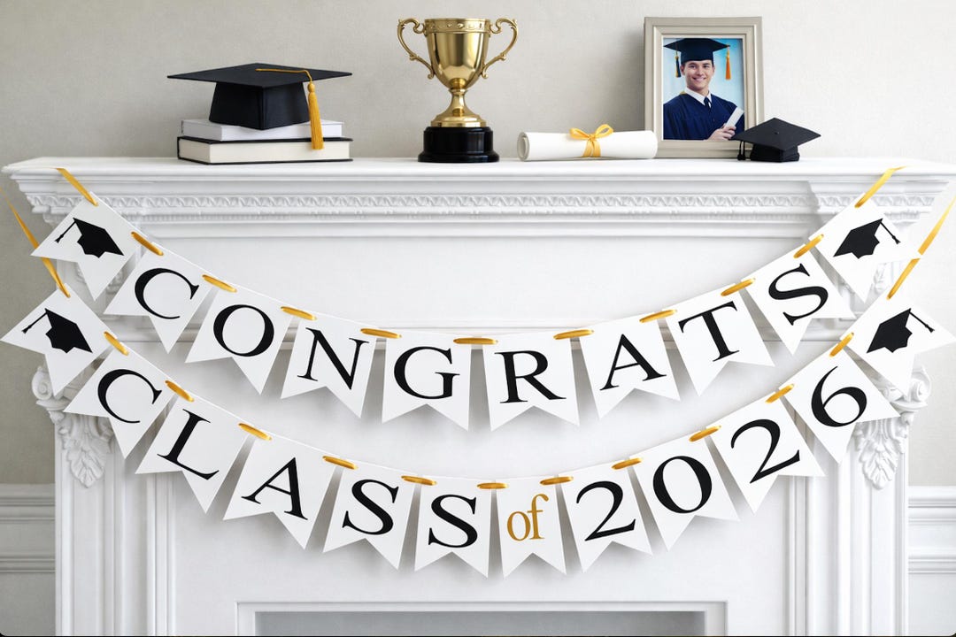 Customizable Class of 2026 Graduation Banner - Black, White & Gold - Etsy