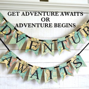 Adventure Awaits Banner, Travel Theme Banner, Baby Shower Decorations, Adventure Party,  Graduation Decorations, adventure decor