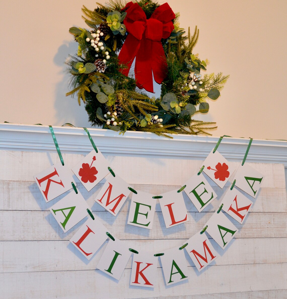 Mele Kalikimaka Hawaii-Weihnachts-Banner Mit Girlande – Rot/grün, Glitzer, 3 M Lang
