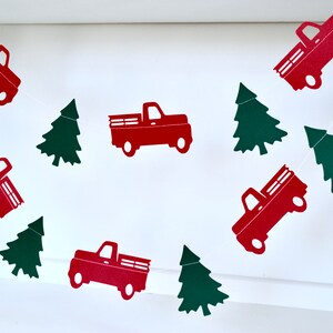 Red Truck and Christmas Tree Garland, Vintage Red Truck Banner, Rustic Red Truck and Three ...