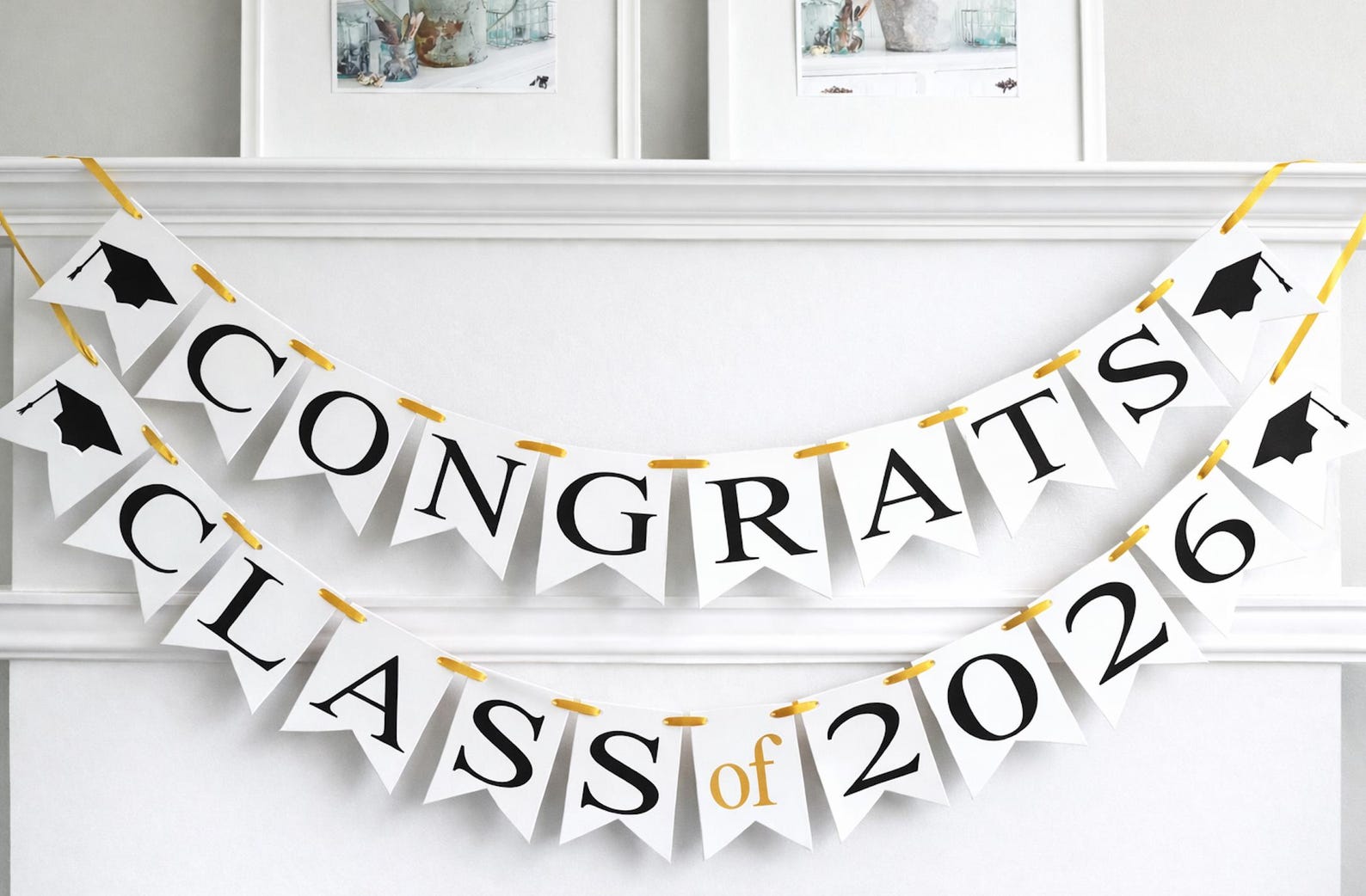 Customizable Class of 2026 Graduation Banner - Black, White & Gold - Etsy
