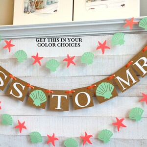 Beach Bridal Shower Banner: Coral, Mint Seashell & Starfish Decor