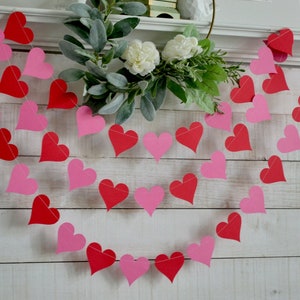 Pink heart garland, valentines heart garland, valentines banner, heart decorations, Red heart garland, Love garland