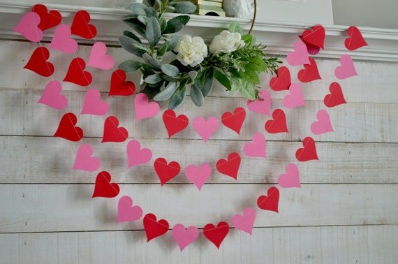 Pink heart garland, valentines heart garland, valentines banner, heart decorations, Red heart garland, Love garland Il_570xn